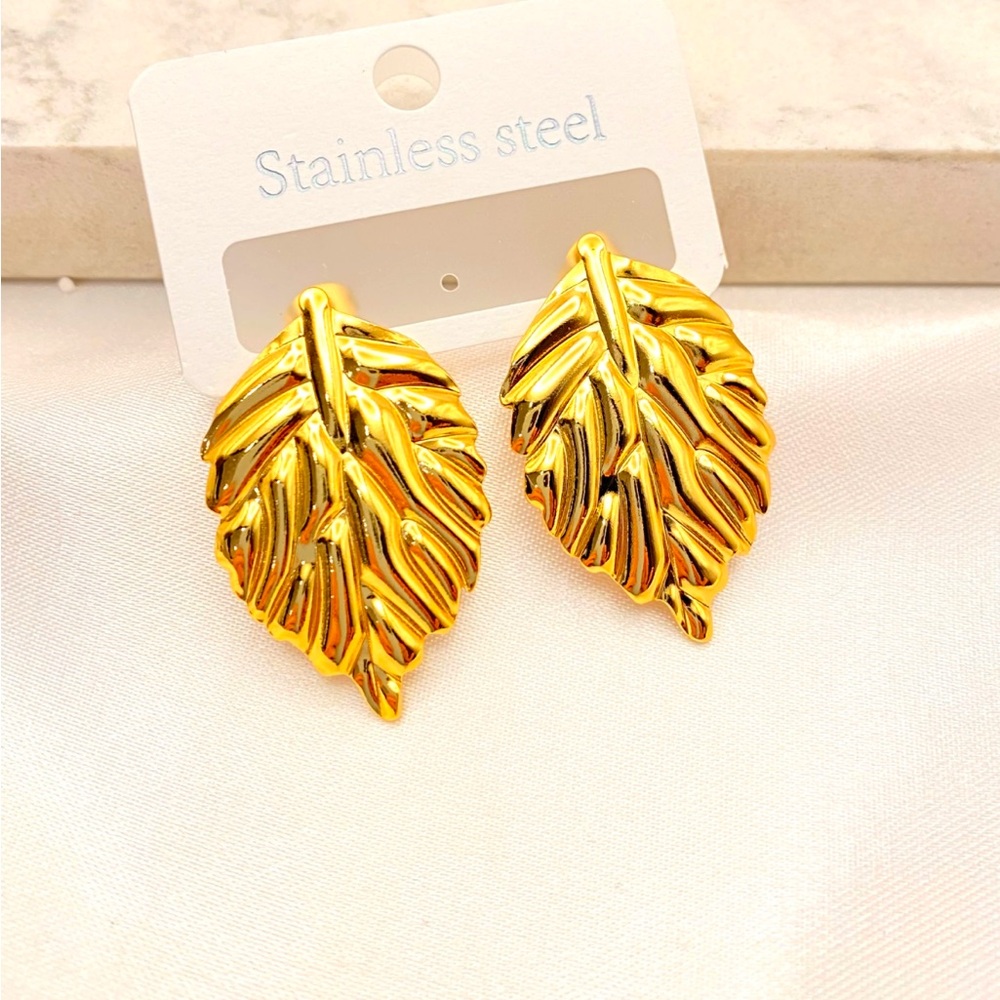 Gold Leaf Stainless Steel Earrings